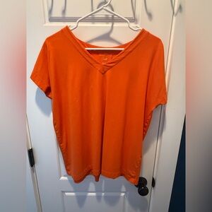 Orange J.Jill V-Neck back pleat T-Shirt